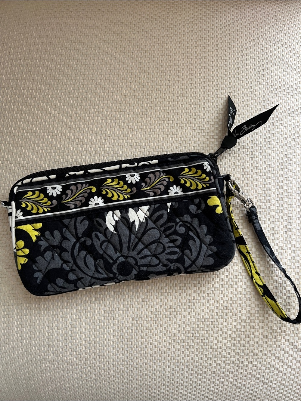 Vera Bradley Black, Yellow & Gray Quilted Wristlet
